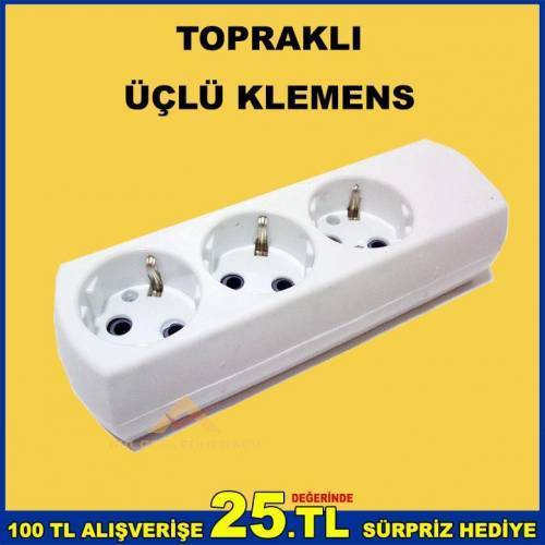 Kablosuz Topraklı 3lü Priz Üçlü Klemens