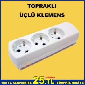 Kablosuz Topraklı 3lü Priz Üçlü Klemens