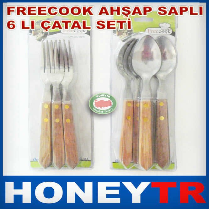 FREECOOK AHŞAP SAPLI 6 LI ÇATAL SETİ ŞOK FİYAT