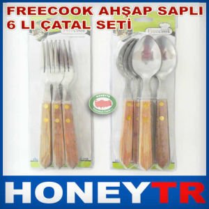 FREECOOK AHŞAP SAPLI 6 LI ÇATAL SETİ ŞOK FİYAT