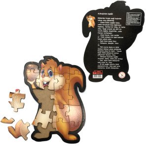 18 Parça Sevimli Sincap Desenli ve Hikayeli Ahşap Çocuk Puzzle
