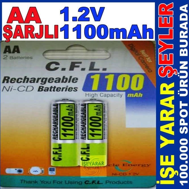 CFL 1100mAh 1.2v AA Ni-CD ŞARJLI PİL 2 ADET