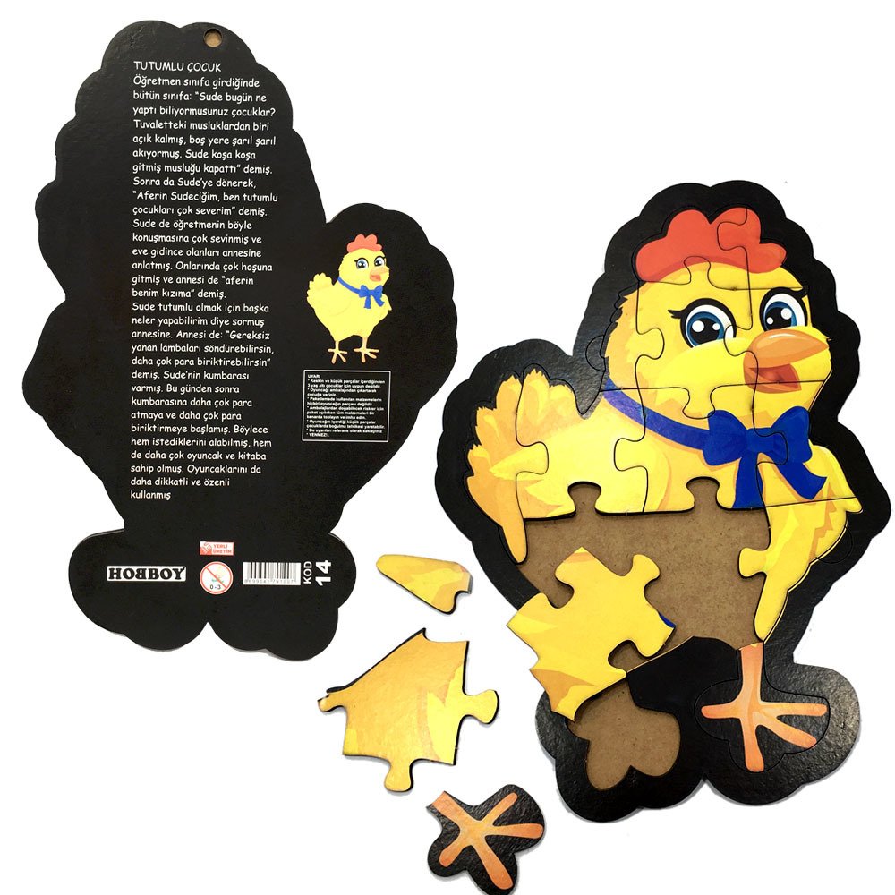 15 Parça Sevimli Civciv Desenli ve Hikayeli Ahşap Çocuk Puzzle