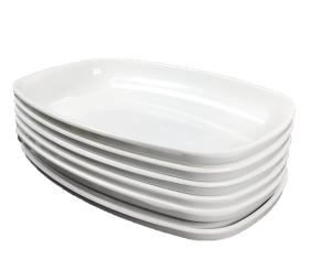 Beyaz Melamin 6 Adet 28x18 cm Oluklu Çukur Salata Tabağı