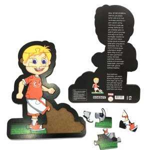 16 Parça Futbolcu Çocuk Desenli ve Hikayeli Ahşap Çocuk Puzzle