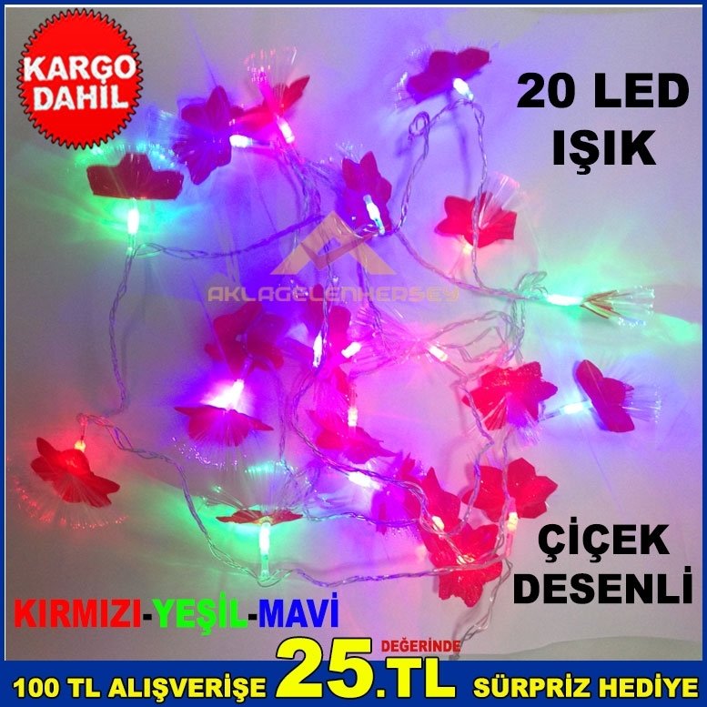 20adet PRİNÇ LED RENKLİ 320cm AĞAÇ SÜSÜ,DEĞİŞEN MOD