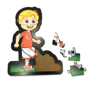 16 Parça Futbolcu Çocuk Desenli ve Hikayeli Ahşap Çocuk Puzzle