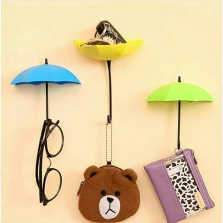 Askı Şemsiye 3 Adet Askı Yapışkanlı Duvar Dolap Askısı rengarenk şemsiye dizayn askılar
