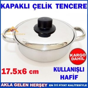 Ücretsiz Kargo 17.5x6 CM KAPAKLI KULLANIŞLI ÇELİK TENCERE KD
