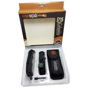 Columbia 283-C kamp seti bıçak pusula,magnezyum çubuğu ve kılıf ateş yakan avcı cakısı