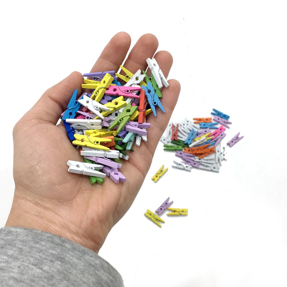 Ahşap Renkli Dekoratif Mikro Mandal 100 Adet 25mm Mini Mandal Tahta Mini Süsleme Mandalı Minik