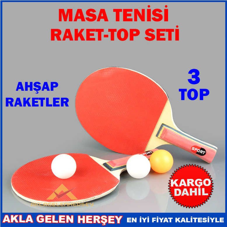 2 AHŞAP MASA TENİSİ RAKETİ VE 3 PİNPON TOPU SETİ