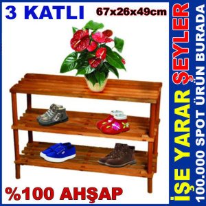 SÖKÜLÜP TAKILABİLEN ÇOK AMAÇLI AHŞAP SAKSI RAFI ESKİTME TARZ 3 KATLI PORTATİF AHŞAP AYAKKABILIK RAFI