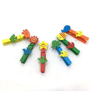 Ahşap Renkli Dekoratif Şekilli Mandal 6 Adet Tahta Süs Mandalı