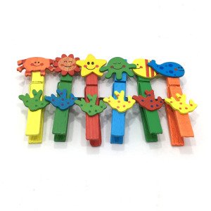 Ahşap Renkli Dekoratif Şekilli Mandal 6 Adet Tahta Süs Mandalı