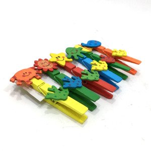 Ahşap Renkli Dekoratif Şekilli Mandal 6 Adet Tahta Süs Mandalı