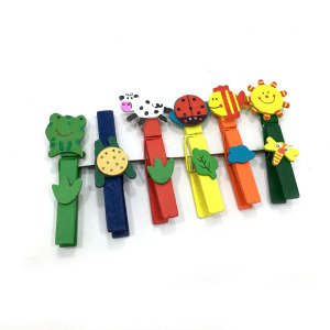 Ahşap Renkli Dekoratif Şekilli Mandal 6 Adet Tahta Süs Mandalı