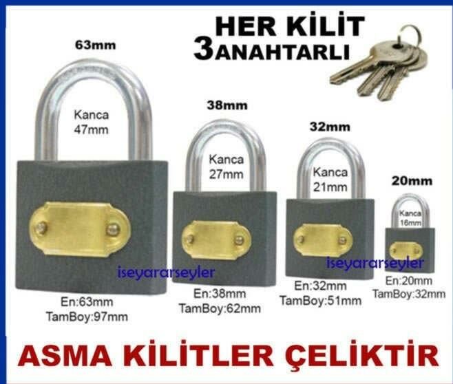 20mm GÖVDELİ ÇELİK ASMA KİLİT DOLAP KİLİDİ