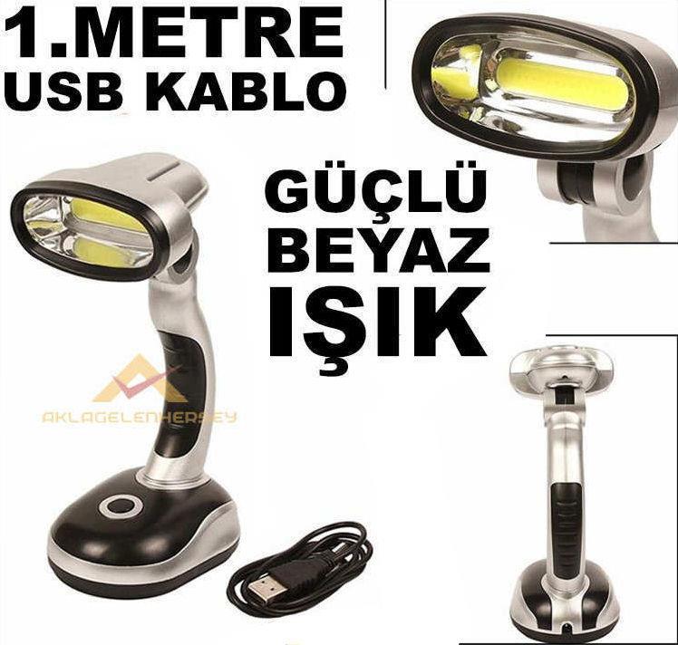 Portatif Bilgisayar Çalışma Masası Lambası Usb+Pilli Cob Led Oynar Başlı Işıldak,Kitap Okuma Lambası