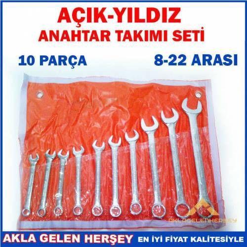 10lu ANAHTAR SETİ AÇIK ve KAPALI YILDIZ KOMBİNE ANAHTAR TAKIMI 2 AĞIZLI 8-22mm ÇELİK ANAHTAR TAKIMI