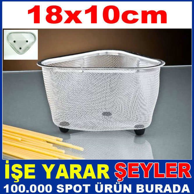 18x10cm PASLANMAZ LAVABO İÇİ KÖŞE ÇÖPLÜĞÜ
