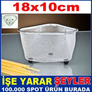 18x10cm PASLANMAZ LAVABO İÇİ KÖŞE ÇÖPLÜĞÜ