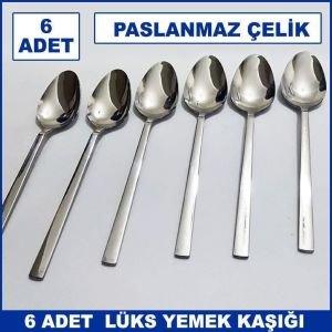 6 Adet Lüks Düz Sade Model Paslanmaz Çelik Rostfrei Tatlı Kaşığı Seti