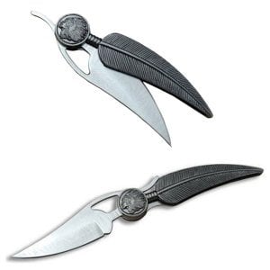 Welder 035 Mohikan Cep Çakısı Şık Tasarım Kamp Bıçağı Tüy Desenli Çelik Avcı Çakısı