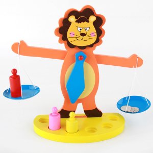 Aslanlı Terazi Renkli Ahşap Okul Öncesi Zeka Geliştirici Eğitici Oyuncak