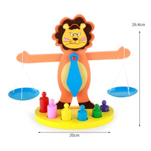 Aslanlı Terazi Renkli Ahşap Okul Öncesi Zeka Geliştirici Eğitici Oyuncak