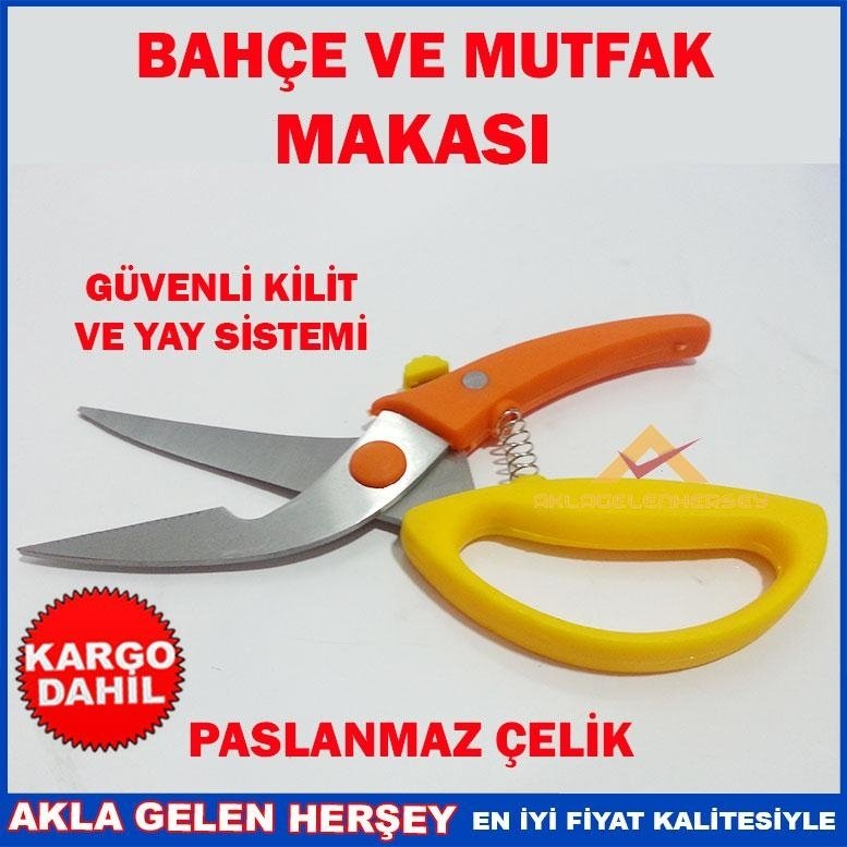 Ücretsiz Kargo GÜVENLİK KİLİTLİ VE YAYLI BAHÇE VE MUTFAK MAKASI