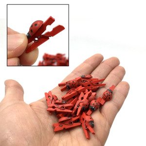 Uğur Böceği Şekilli Ahşap Dekoratif Mikro Mandal Seti 16 Adet 25mm Mini Tahta Mandal