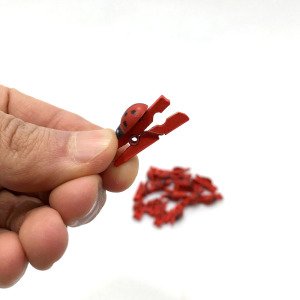 Uğur Böceği Şekilli Ahşap Dekoratif Mikro Mandal Seti 16 Adet 25mm Mini Tahta Mandal