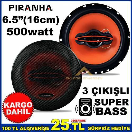 PRN 6540 500 WATT 3 ÇIKIŞLI 6.5inç 16cm SUPER BASS 3 YOL OTO HOPARLÖRÜ