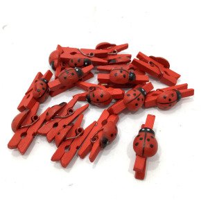 Uğur Böceği Şekilli Ahşap Dekoratif Mikro Mandal Seti 16 Adet 25mm Mini Tahta Mandal