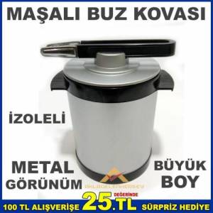 Metal görünümlü buz kovası çift kat plastik cidarlı izoleli büyük boy kapaklı buz kovası özel maşalı