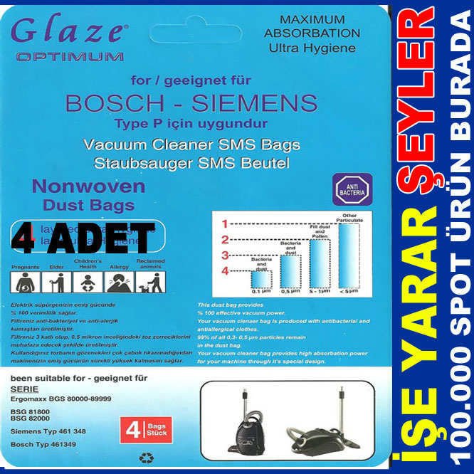 4 ADET SİEMENS 3 KATLI SENTETİK TOZ TORBASI