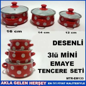 Master Cam Kapaklı 3lü Emaye Mini Tencere Seti