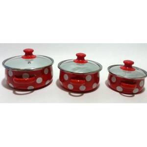 Master Cam Kapaklı 3lü Emaye Mini Tencere Seti