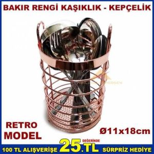 Paslanmaz çelik malzeme üzeri Bakır rengi kromajlı setüstü çatal-kaşıklık-kepçelık lüks metal stant