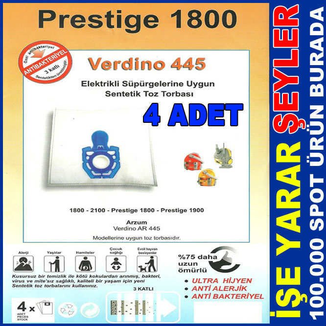 4 ADET VERDİNO 445 3 KAT SENTETİK TOZ TORBASI