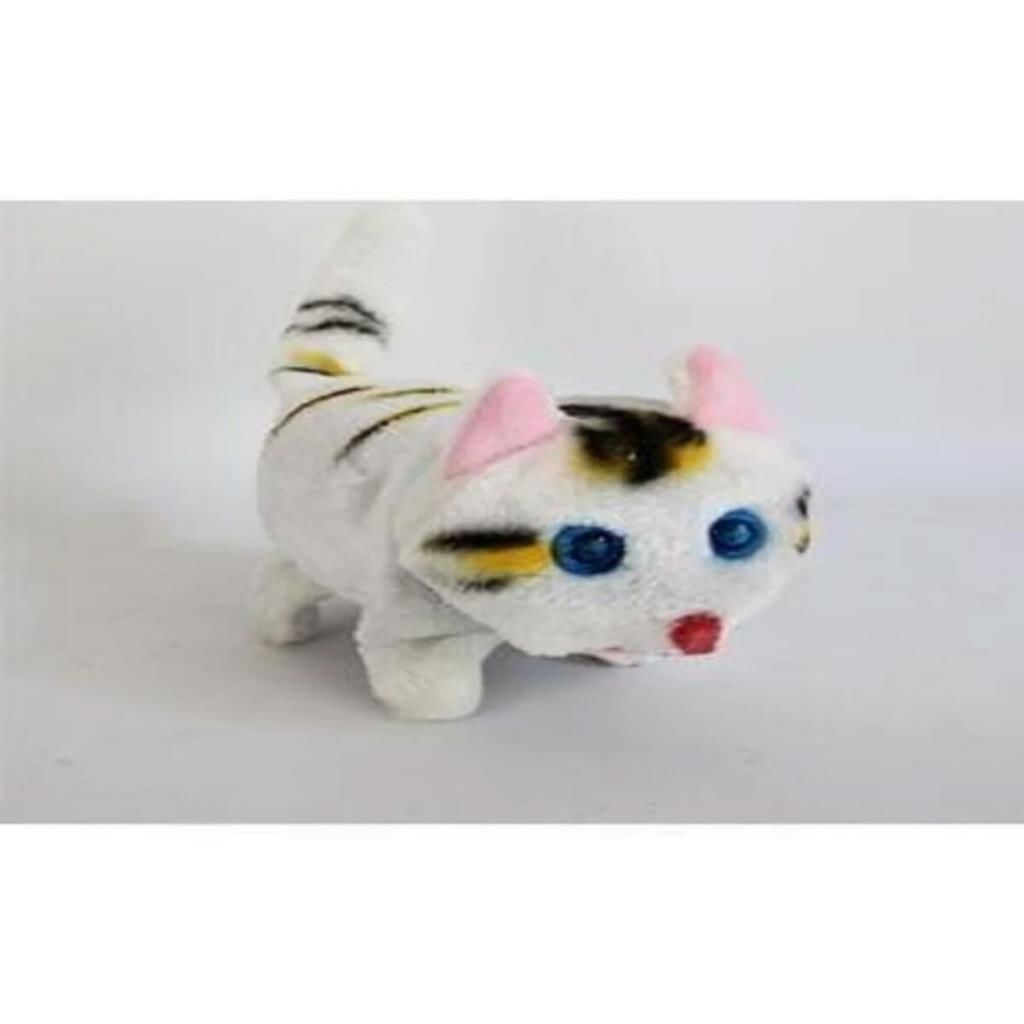 Peluş Oyuncak Beyaz Renk Yürüyen Miyavlayan Kedi Işıklı Sesli Hareketli Peluş Kedi