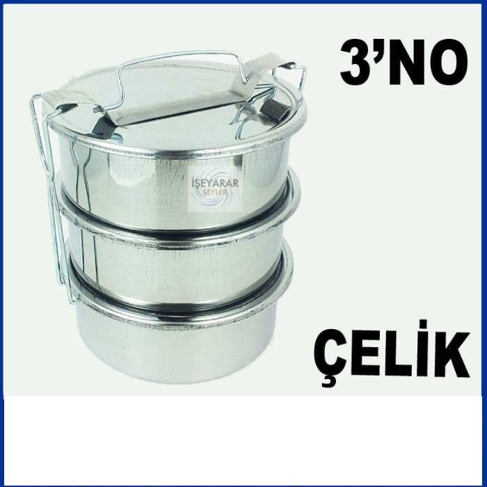 Paslanmaz Çelik Sefer Tası 16x6 3 kaplı 3-5 Kişilik 3'lü Full Çelik Sefer Taşıma Kabı