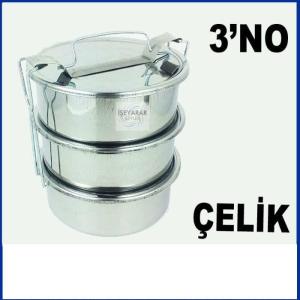 Paslanmaz Çelik Sefer Tası 16x6 3 kaplı 3-5 Kişilik 3'lü Full Çelik Sefer Taşıma Kabı