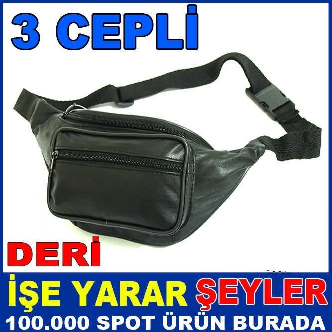 3 GÖZLÜ GERÇEK DERİ SİYAH RENK BEL ÇANTASI -2