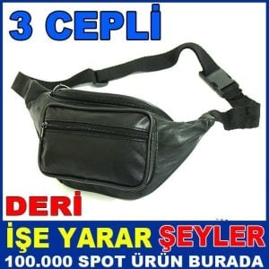 3 GÖZLÜ GERÇEK DERİ SİYAH RENK BEL ÇANTASI -2