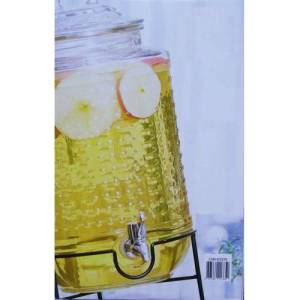 Metal Ferforje Ayaklı Musluklu Cam Damacana,Kabartma Desenli Cam Sebil 8 Litre Musluklu Cam Damacana