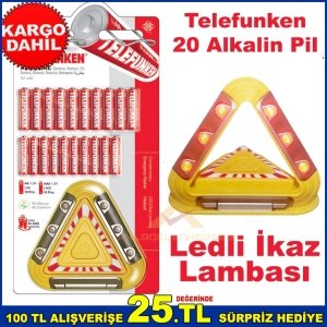 Telefunken 20adet Alkalin Pil 10AA+10AAA Pil Ledli İkaz Lambası