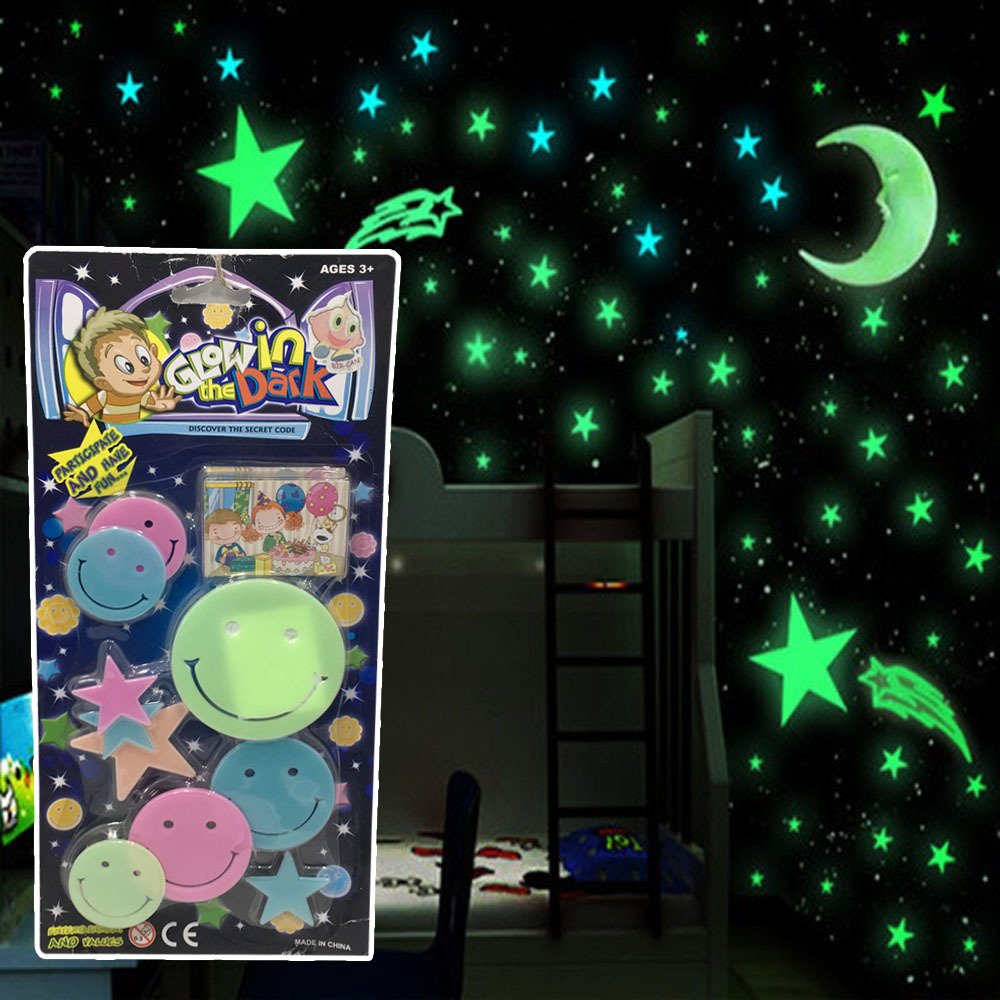 Gülen Yüzlü Fosforlu Karanlıkta Parlayan Duvar Tavan Süsü 10'lu