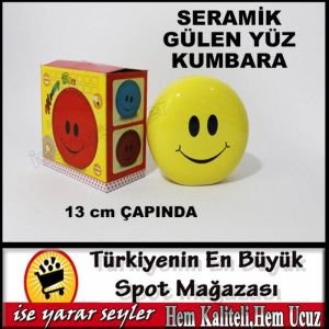 13cm SERAMİK KUMBARA GÜLEN YÜZ DESENLİ KUMBARA